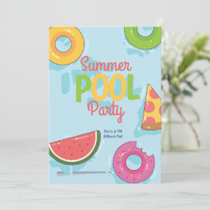 Zomer zwembadfeest uitnodiging, achtertuinfeest kaart