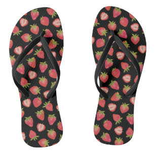 Zomeraardbeienpatroon op zwart teenslippers