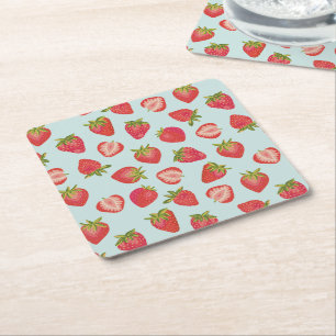 Zomeraardbeivruchtenpatroon Vierkante Kartonnen Onderzetter