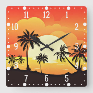 Zomerachtergrond met palmbomen-32134 vierkante klok