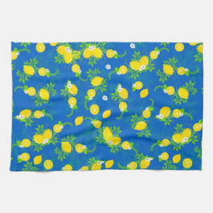 Zomerachtig Blauw en Geel Citroenen Bloemmotief Theedoek