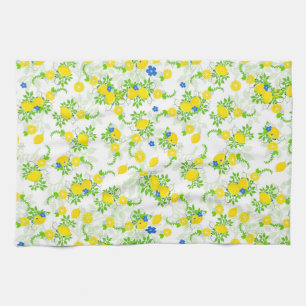 Zomerachtig Blauw en Geel Citroenen Bloemmotief Theedoek