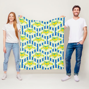 Zomerachtig Blauw en Geel Citroenen Bloempatroon Fleece Deken