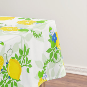Zomerblauw en Geel Citroenen Bloemmotief Tafelkleed