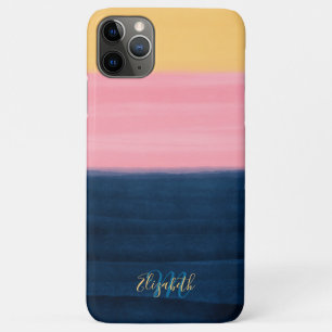 Zomerblauwe roze gele strepen verf iPhone 11 pro max hoesje