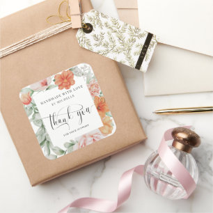 zomerbloem handgemaakt met liefde bedankt vierkante sticker