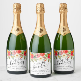 Zomerbloemen Sip Sip Hooray Bruiloftsborrel Sparkling Wijnetiket