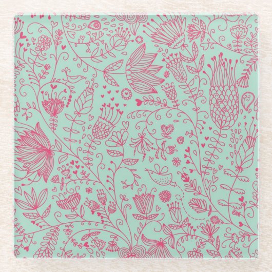 Zomerbloempatroon Glazen Onderzetter (Voorkant)