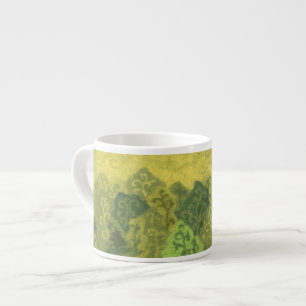 Zomerbos, wolschilderij, bomen groen en geel espresso kop