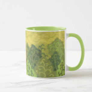 Zomerbos, wolschilderij, bomen groen en geel mok