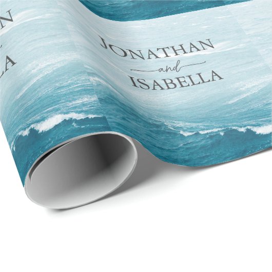 Zomerbruiloft door de blauw golvende zee ombre oce cadeaupapier (Rol Hoek)