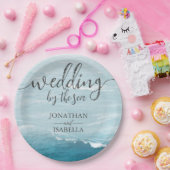 Zomerbruiloft door de blauw golvende zee ombre oce papieren bordje (Feest)