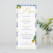 Zomercitroenen Blauw Wit Tegels Monogram Menu (Staand voorkant)