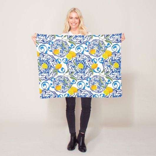 Zomercitrusvruchten, boho, bohaan, bloemMiddelland Fleece Deken (In situ)