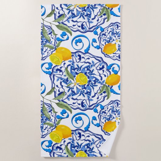 Zomercitrusvruchten, boho, bohaan, bloemMiddelland Strandlaken (Voorkant)