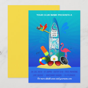 Zomerclub strandfeest logo toevoeging uitnodiging