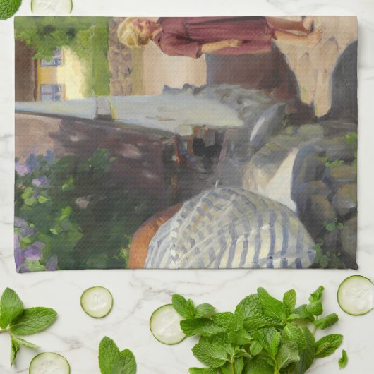 Zomerdag in Denemarken (moeder en dochter) Theedoek (Gevouwen)