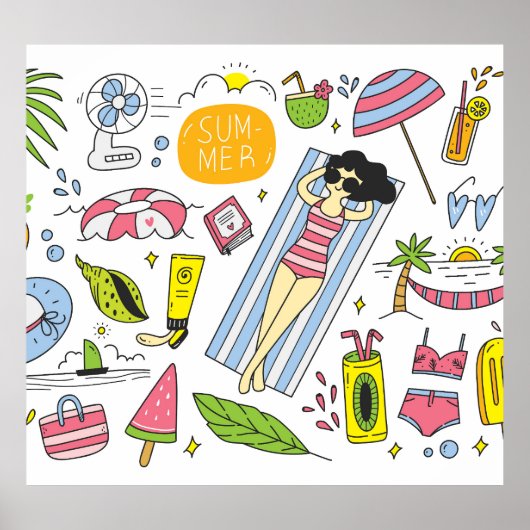 Zomerdoedels: witte achtergrond set. poster (Voorkant)