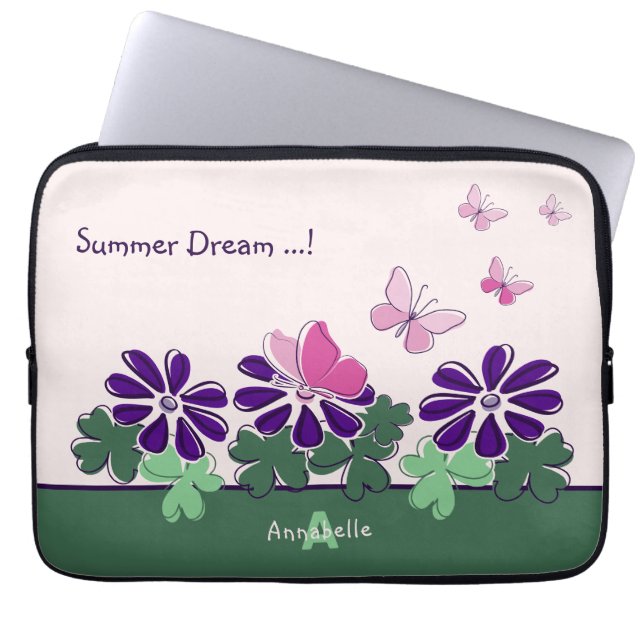 Zomerdroom ...! Roze Vlinder Flutter Naam Laptop Sleeve (Voorkant)