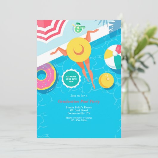 Zomerfeest bij het zwembad kaart (Staand voorkant)