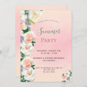 Zomerfeest florals wit roze perzik kaart (Voorkant / Achterkant)