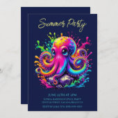 Zomerfeest - Kleurrijke Octopus splash uitnodiging (Voorkant / Achterkant)