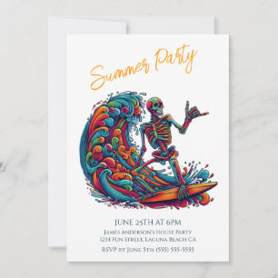Zomerfeest - Kleurrijke Skeleton Surfer uitnodigin Kaart