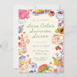 Zomerfeest Uitnodiging Handgetekend Eten Drank The