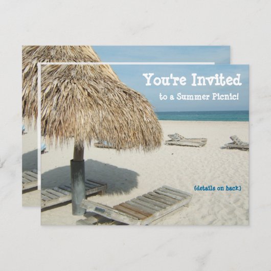 Zomerfeest uitnodiging, strand Cabana Kaart (Voorkant / Achterkant)