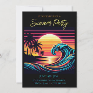 Zomerfeest- Zonsondergang Retro Surf Wave Kaart