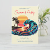 Zomerfeest- Zonsondergang Retro Surf Wave Kaart (Staand voorkant)