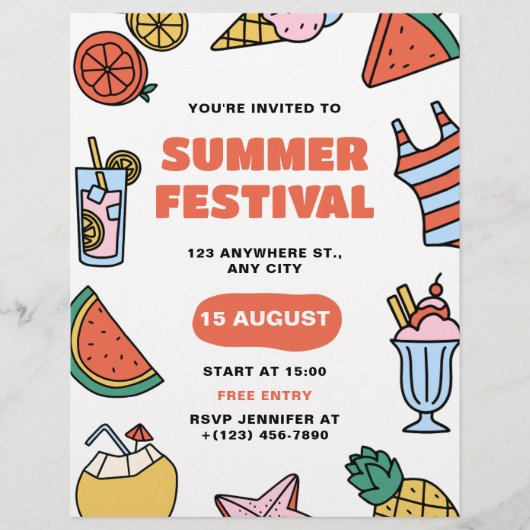 Zomerfestivalfeest, kinder festivalzomerfeest flyer (Voorkant)