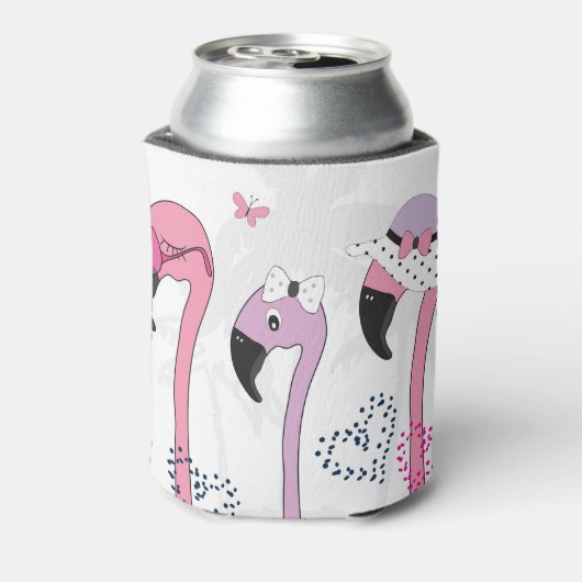 Zomerflamingo: strandillustratie. blikjeskoeler (Blikje Achterkant)