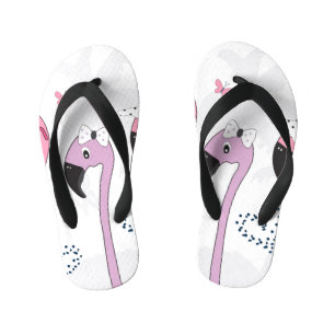 Zomerflamingo:  strandillustratie. kinder teenslippers