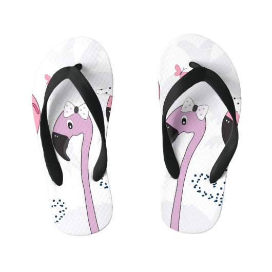 Zomerflamingo:  strandillustratie. kinder teenslippers (Voetbed)