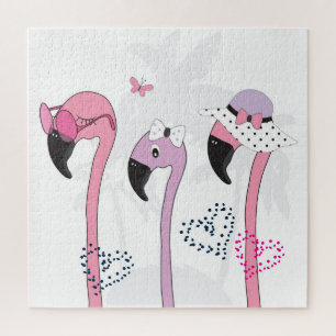 Zomerflamingo: strandillustratie. legpuzzel