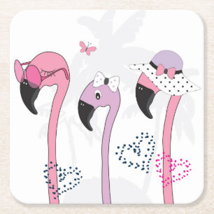 Zomerflamingo: strandillustratie. vierkante kartonnen onderzetter