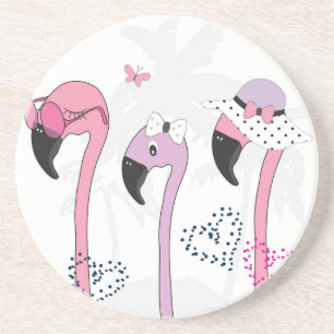 Zomerflamingo: strandillustratie. zandsteen onderzetter