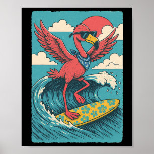 Zomerflamingo surfen Strandstemming Vakantie Poster