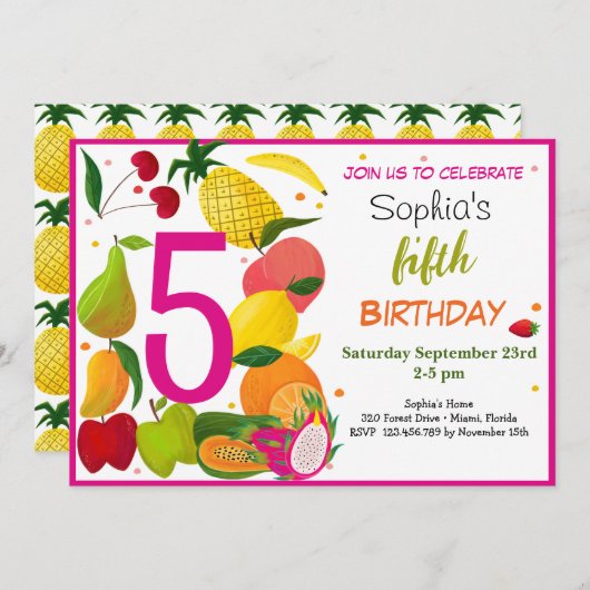 Zomerfruit kinderen verjaardag kaart (Voorkant / Achterkant)