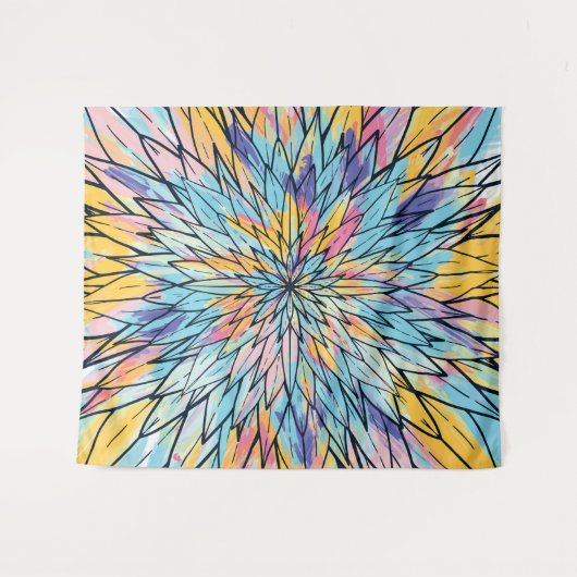 Zomergeel Roze Bloemen Geschilderde Lijn Kunst Wandkleed (Voorkant (horizontaal))