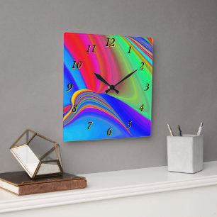 Zomergevoel, Abstracte 3D Rainbowart Vierkante Klok