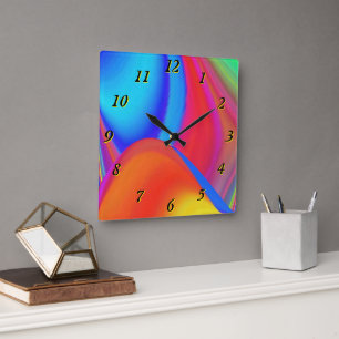 Zomergevoel, Abstracte 3D Rainbowart Vierkante Klok