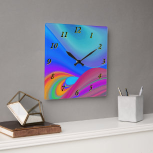 Zomergevoel, Abstracte 3D Rainbowart Vierkante Klok