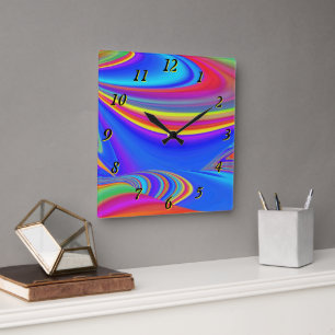 Zomergevoel, Abstracte 3D Rainbowart Vierkante Klok