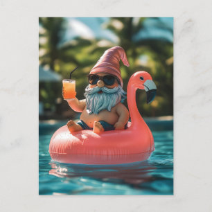 Zomergnoom in zonnebril op Flamingo Float Feestdagenkaart