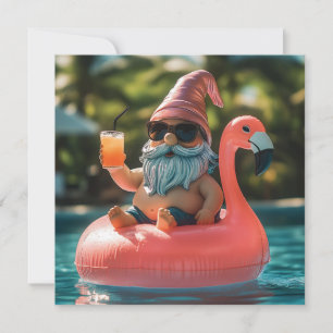 Zomergnoom in zonnebril op Flamingo Float Feestdagenkaart