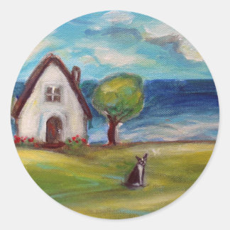 zomerhuisje van Boston Terrier Ronde Sticker
