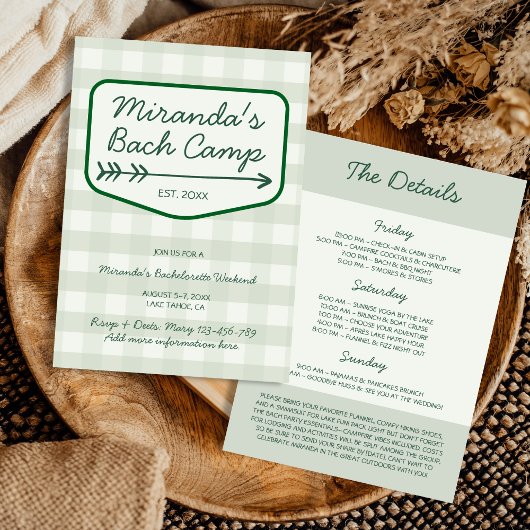 Zomerkamp Gingham Bachelorette Weekendschema Kaart