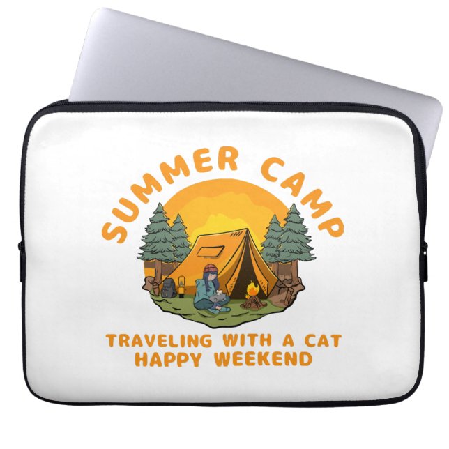 Zomerkamp reizen met een kat laptop sleeve (Voorkant)